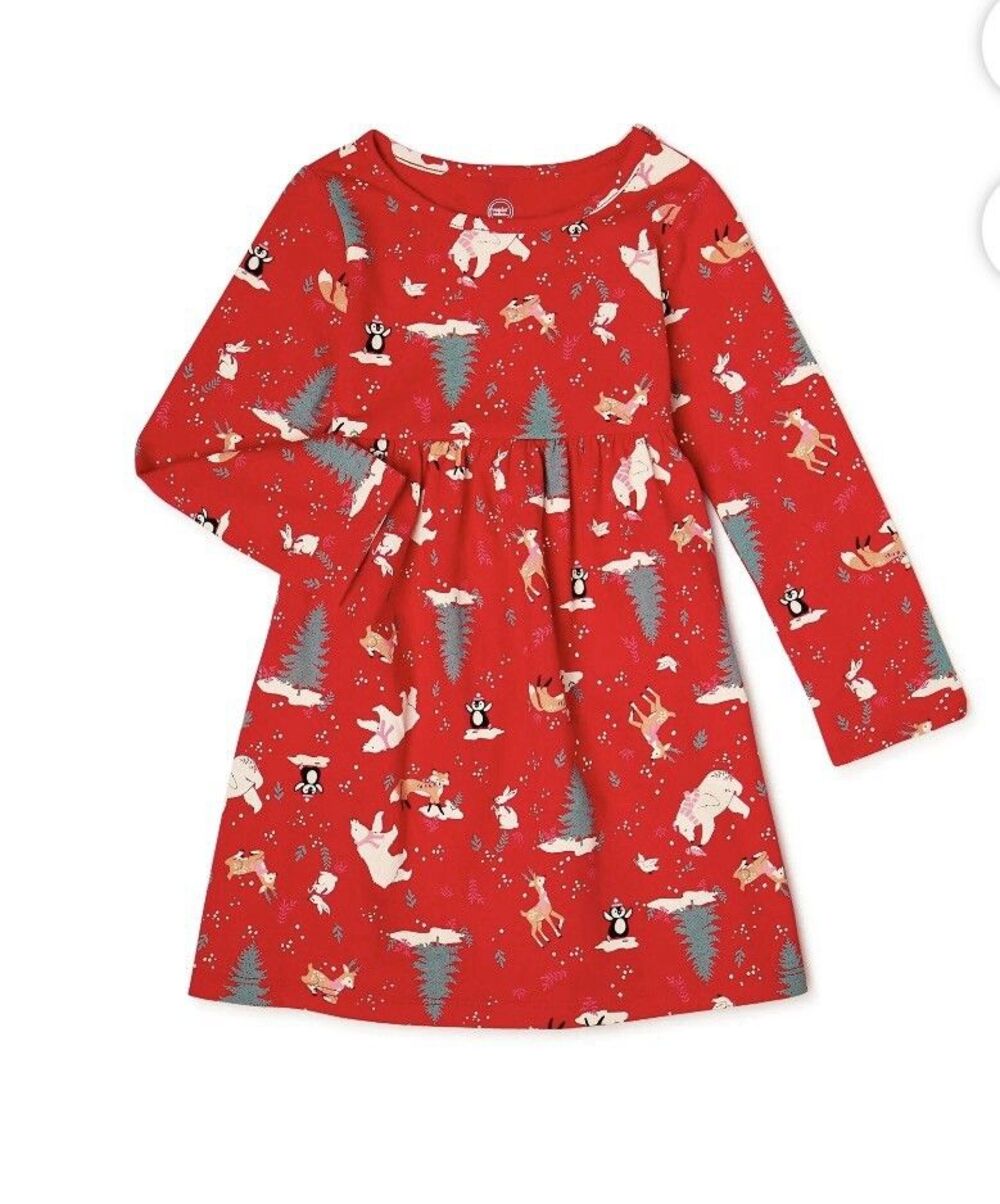 Wonder Nation Long Sleeve Winter Print Shirred Waist Size 5T